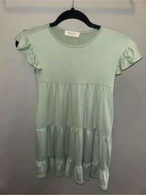 You & Me Girls' Mint Green Ruffle Sleeve Casual Dress